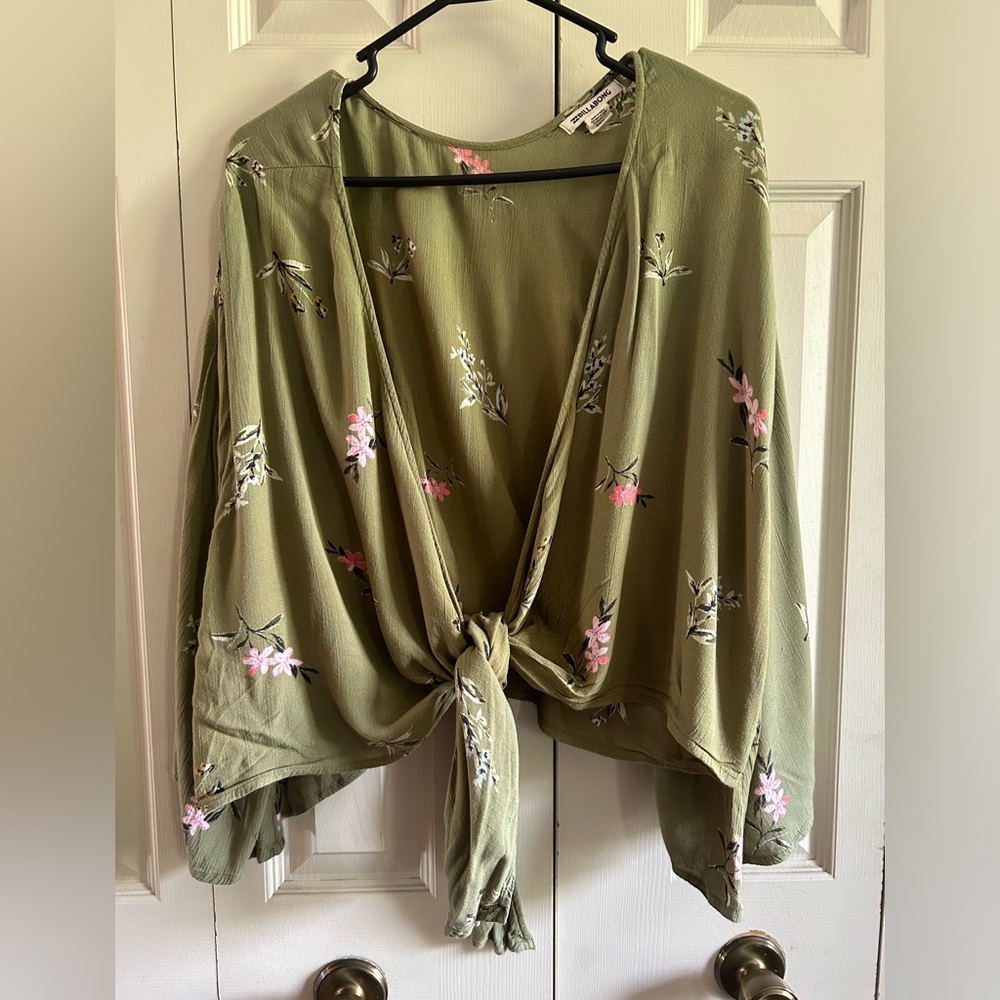 Billabong Olive Green wrap top or tie cardigan